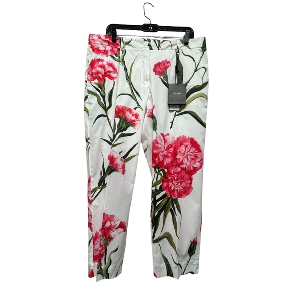 NEW WITH TAGS Dolce & Gabbana Carnation-print cropped trousers EU50 OR US 14 - Picture 3 of 7